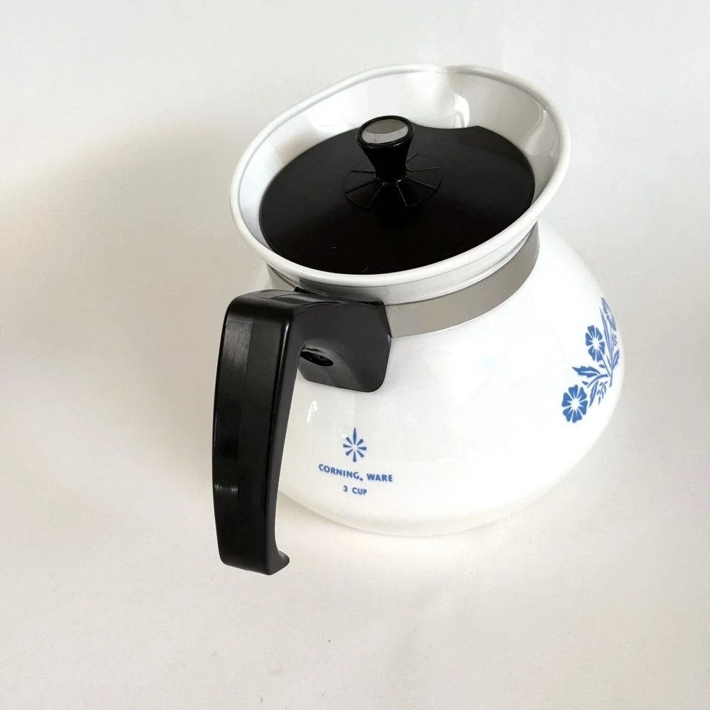 Vintage Corning Ware Blue Cornflower 3 Cup Coffee Teapot Kettle w/Lid
